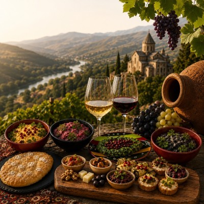 Georgische Weinprobe mit Häppchen